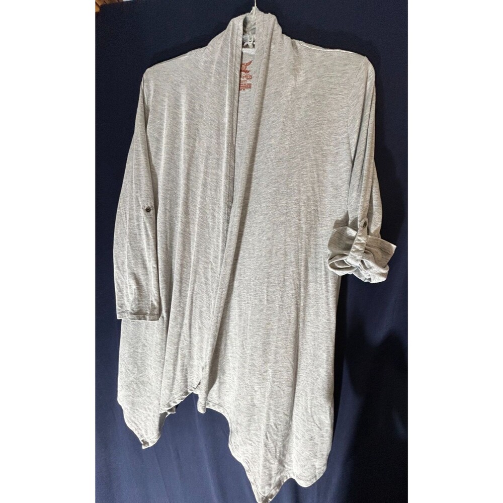 NWOT Faded Glory Wrap Cardigan 1X 16W Plus Gray Open Front Tab Sleeve Top